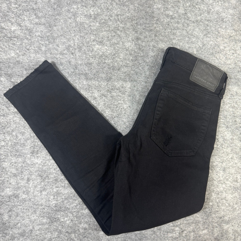American Eagle Airflex+ Mens Black Skinny Distressed Raw Hem Jeans 26x28